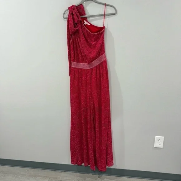 Anthropologie Cecilia Prado Jumpsuit Draped One Shoulder in Red Metallic